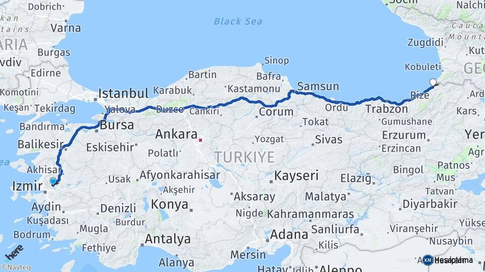 Manisa Hopa Artvin Arası Kaç Km - Yol Haritası