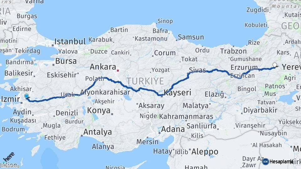 Manisa Horasan Erzurum Arası Kaç Km - Yol Haritası
