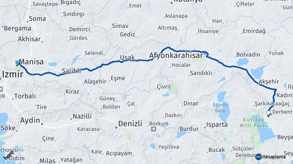 Manisa Hüyük Konya Arası Kaç Km - Yol Haritası