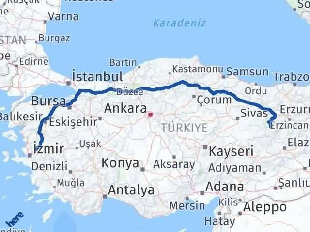 Manisa İliç Erzincan Arası Kaç Km - Yol Haritası