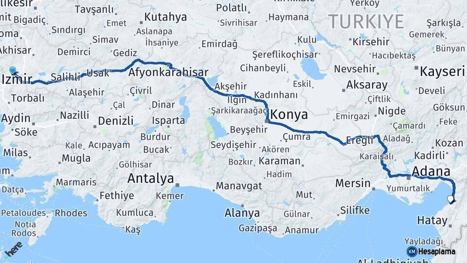 Manisa İskenderun Hatay Arası Kaç Km - Yol Haritası