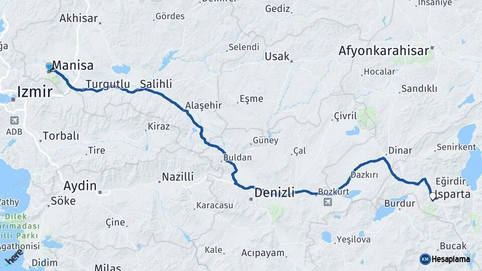 Manisa Isparta Arası Kaç Km - Yol Haritası