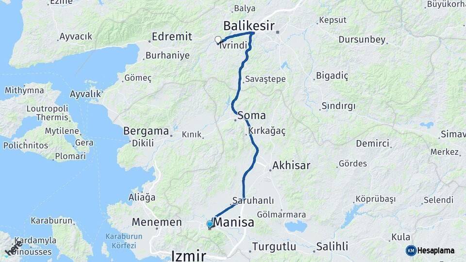 Manisa İvrindi Balıkesir Arası Kaç Km - Yol Haritası