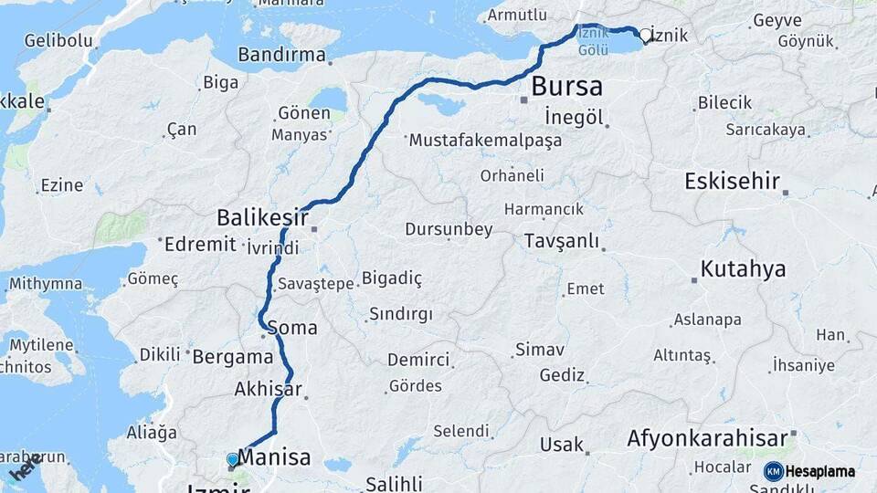 Manisa İznik Bursa Arası Kaç Km - Yol Haritası