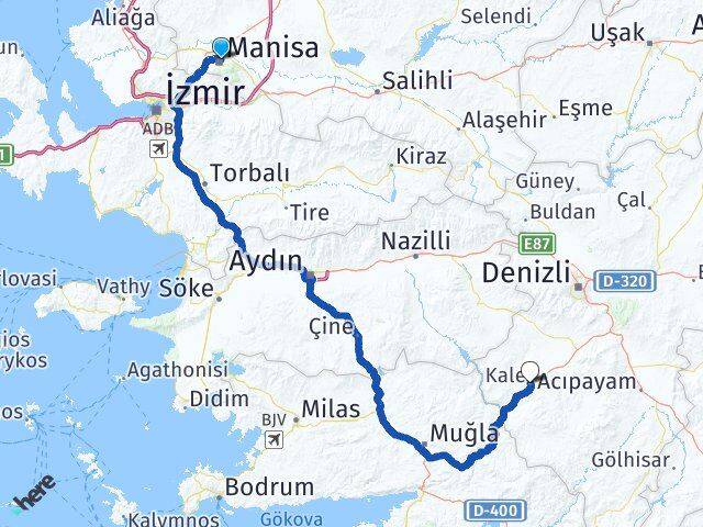 Manisa Kale Denizli Arası Kaç Km - Yol Haritası