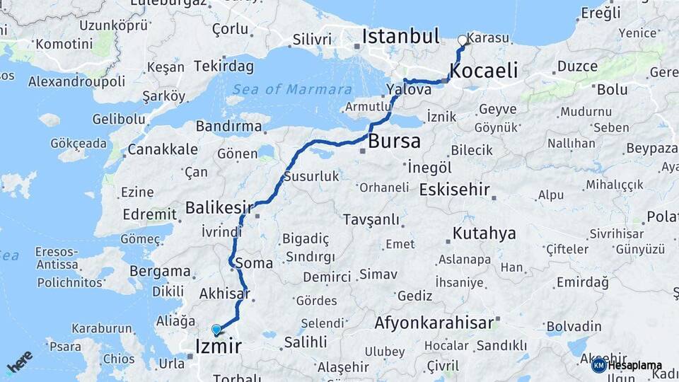 Manisa Kandıra Kocaeli Arası Kaç Km - Yol Haritası
