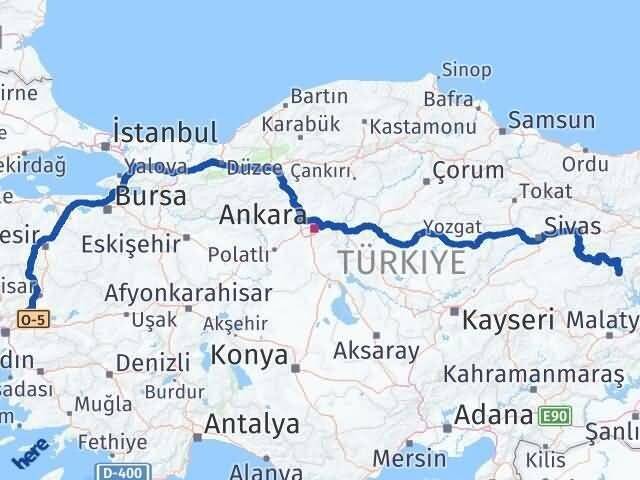 Manisa Kemaliye Erzincan Arası Kaç Km - Yol Haritası