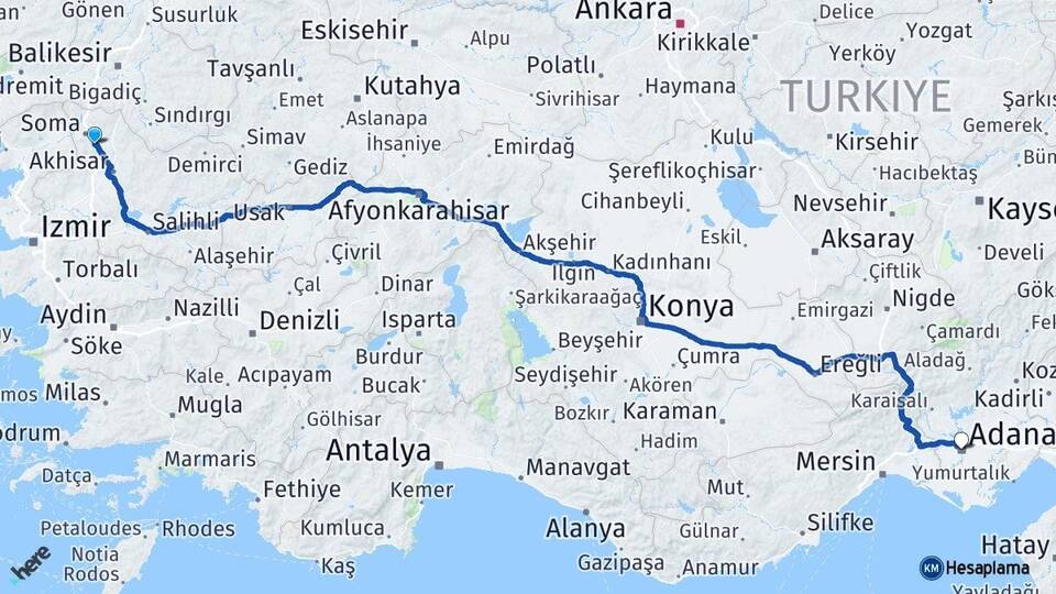 Manisa Kırkağaç Adana Arası Kaç Km - Yol Haritası