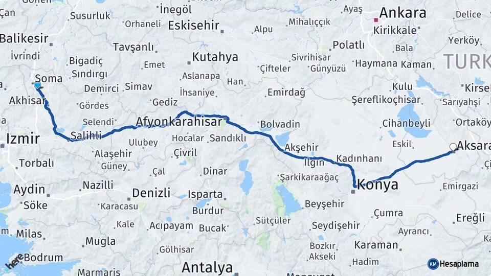 Manisa Kırkağaç Aksaray Arası Kaç Km - Yol Haritası