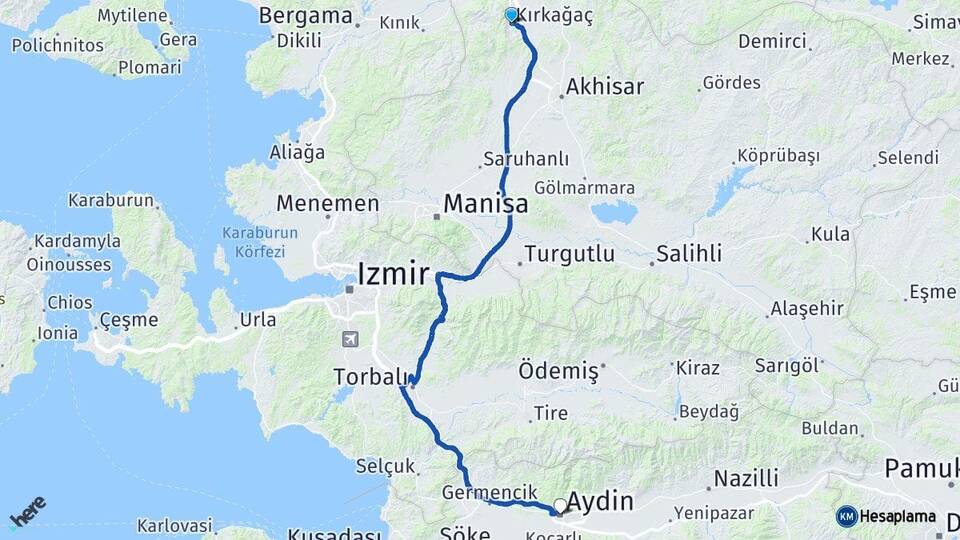 Manisa Kırkağaç Aydın Arası Kaç Km - Yol Haritası