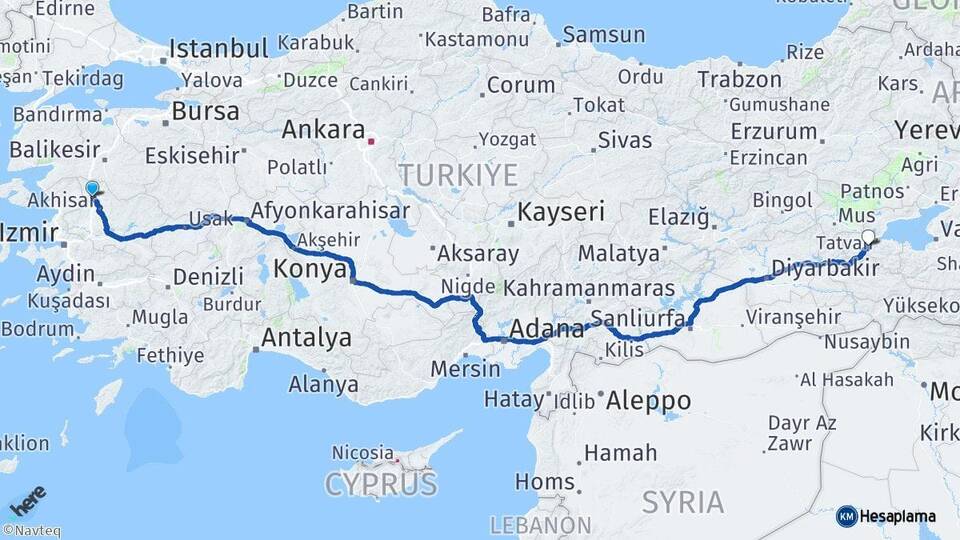 Manisa Kırkağaç Bitlis Arası Kaç Km - Yol Haritası