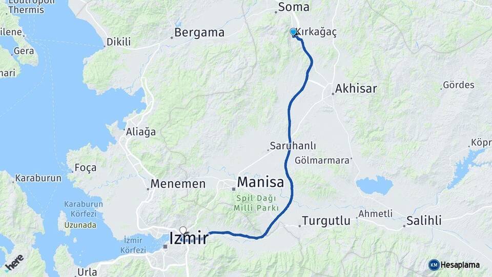 Manisa Kırkağaç Bornova İzmir Arası Kaç Km - Yol Haritası