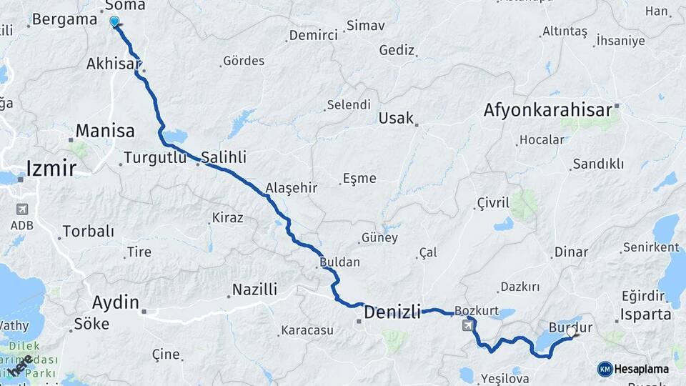 Manisa Kırkağaç Burdur Arası Kaç Km - Yol Haritası