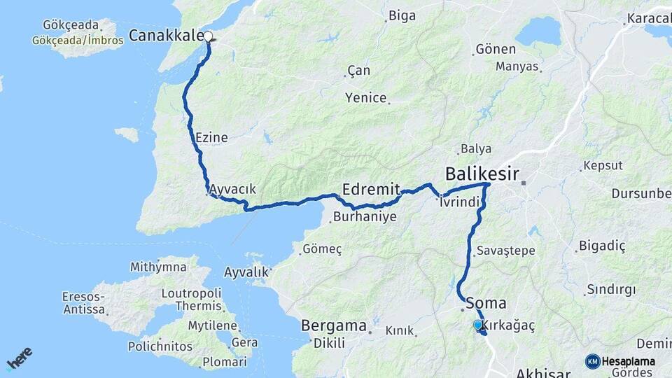 Manisa Kırkağaç Çanakkale Arası Kaç Km - Yol Haritası