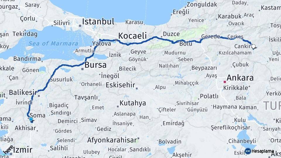 Manisa Kırkağaç Çankırı Arası Kaç Km - Yol Haritası