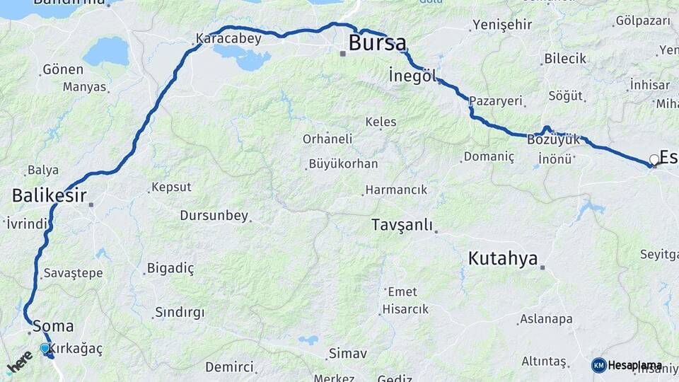 Manisa Kırkağaç Eskişehir Arası Kaç Km - Yol Haritası