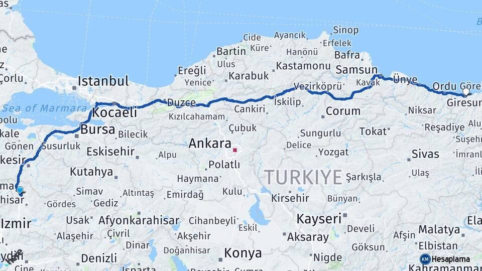 Manisa Kırkağaç Giresun Arası Kaç Km - Yol Haritası
