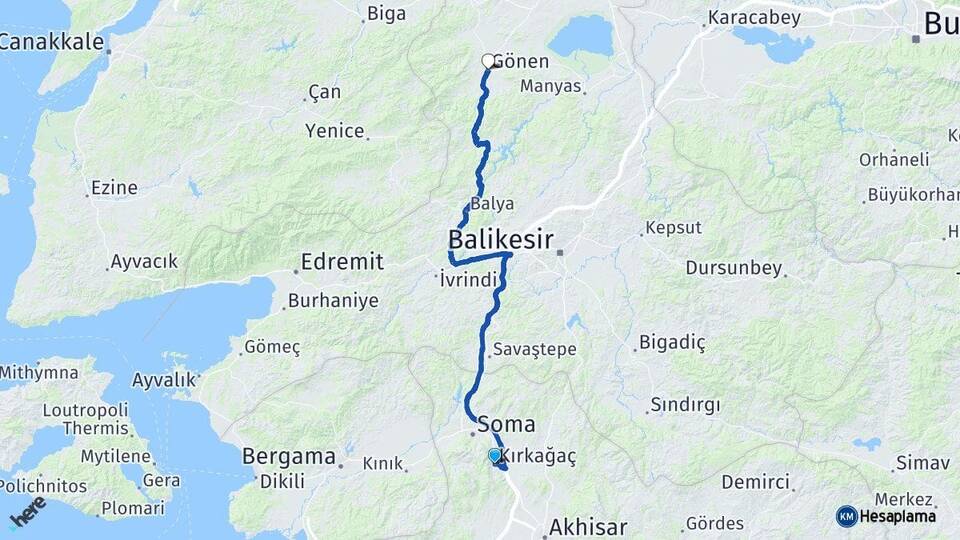 Manisa Kırkağaç Gönen Balıkesir Arası Kaç Km - Yol Haritası