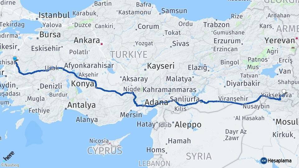 Manisa Kırkağaç Hakkari Arası Kaç Km - Yol Haritası