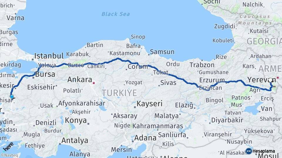 Manisa Kırkağaç Iğdır Arası Kaç Km - Yol Haritası