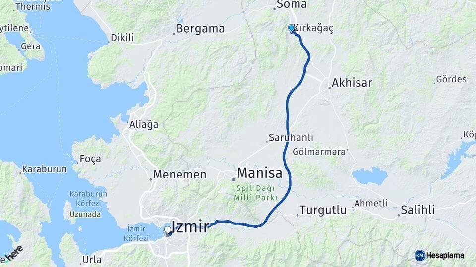 Manisa Kırkağaç İzmir Arası Kaç Km - Yol Haritası