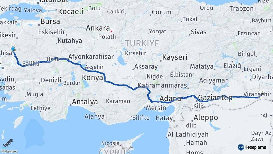 Manisa Kırkağaç Mardin Arası Kaç Km - Yol Haritası