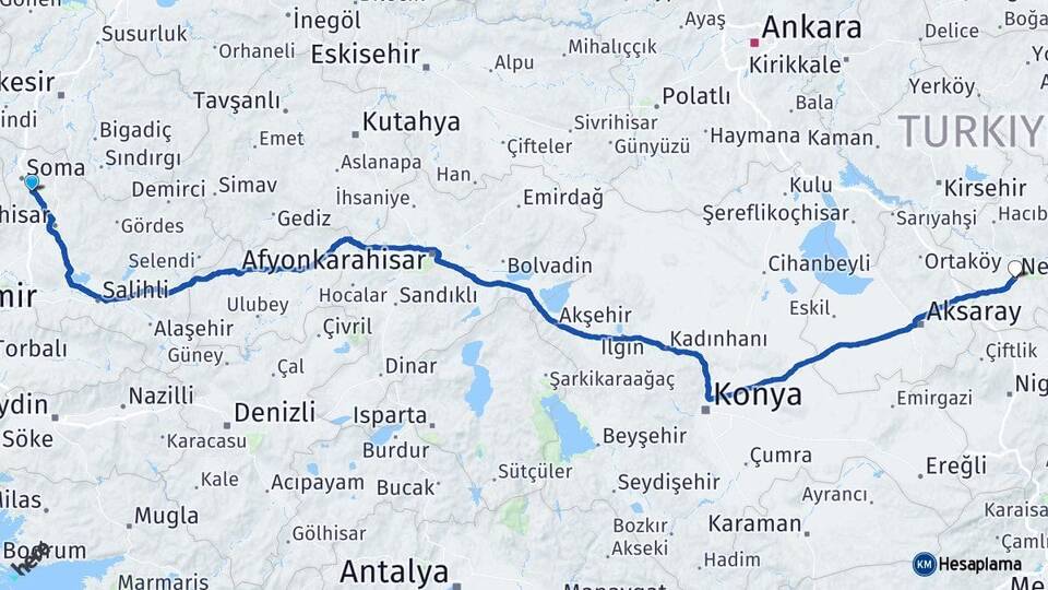 Manisa Kırkağaç Nevşehir Arası Kaç Km - Yol Haritası
