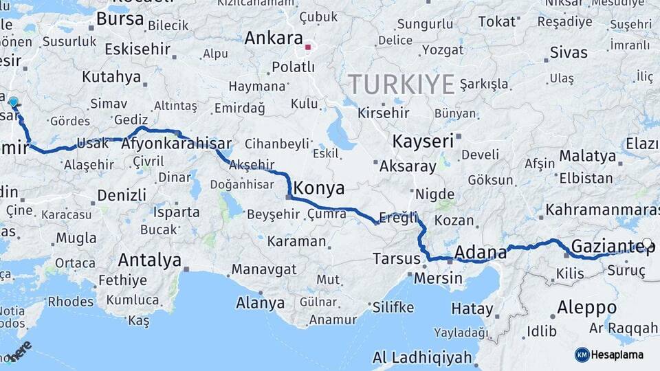 Manisa Kırkağaç Şanlıurfa Arası Kaç Km - Yol Haritası