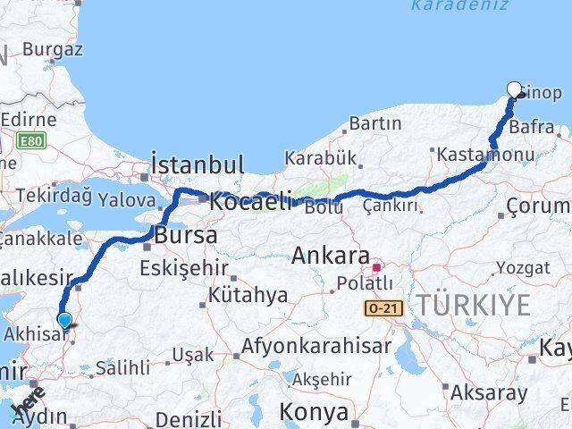 Manisa Kırkağaç Sinop Arası Kaç Km - Yol Haritası