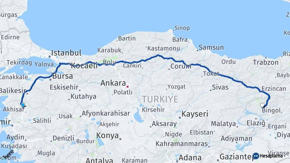 Manisa Kırkağaç Tunceli Arası Kaç Km - Yol Haritası