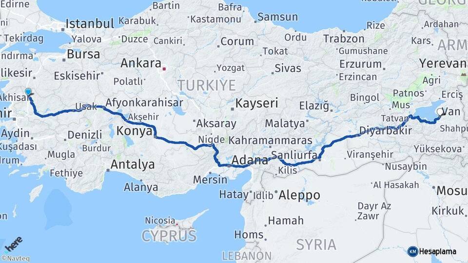 Manisa Kırkağaç Van Arası Kaç Km - Yol Haritası