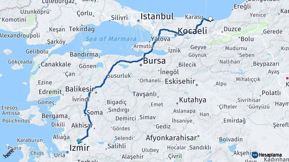 Manisa Kocaali Sakarya Arası Kaç Km - Yol Haritası