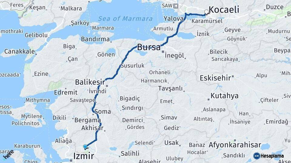 Manisa Kocaeli Arası Kaç Km - Yol Haritası