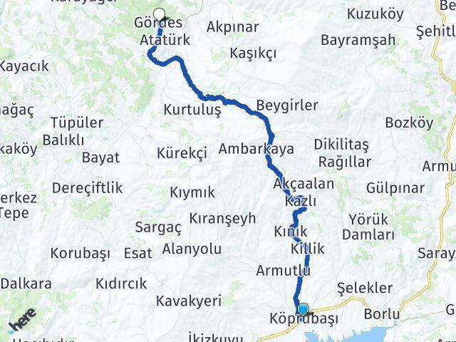 Manisa Köprübaşı Gördes Arası Kaç Km - Yol Haritası