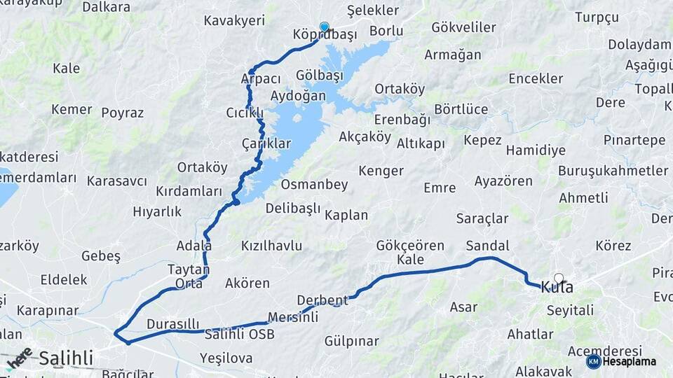 Manisa Köprübaşı Kula Arası Kaç Km - Yol Haritası