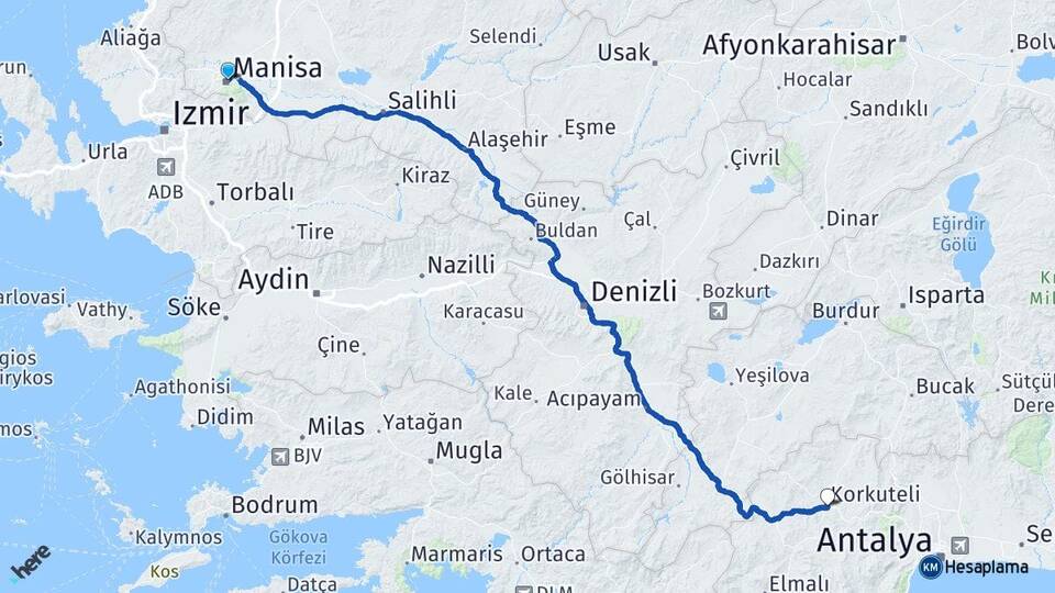 Manisa Korkuteli Antalya Arası Kaç Km - Yol Haritası