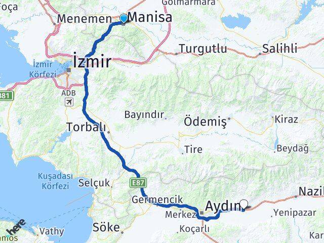Manisa Köşk Aydın Arası Kaç Km - Yol Haritası