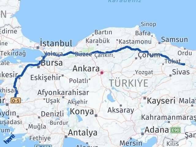Manisa Koyulhisar Sivas Arası Kaç Km - Yol Haritası