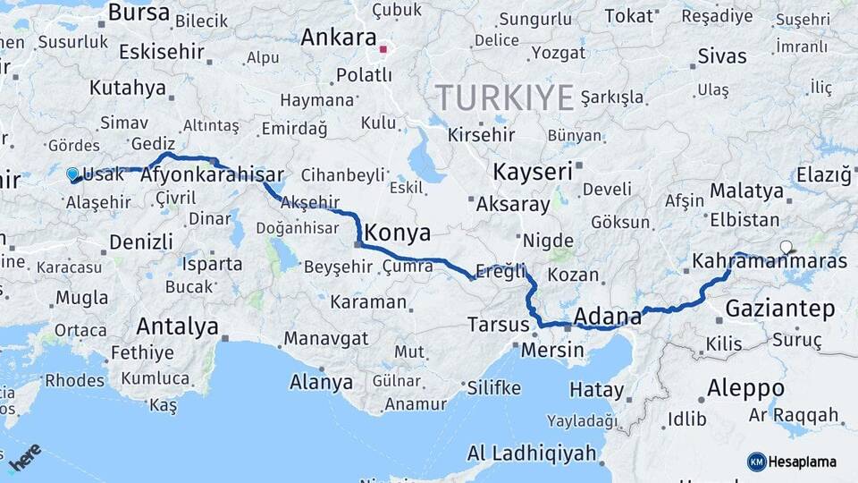 Manisa Kula Adıyaman Arası Kaç Km - Yol Haritası