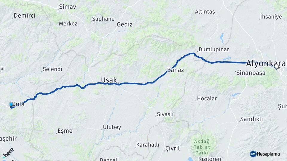 Manisa Kula Afyonkarahisar Arası Kaç Km - Yol Haritası