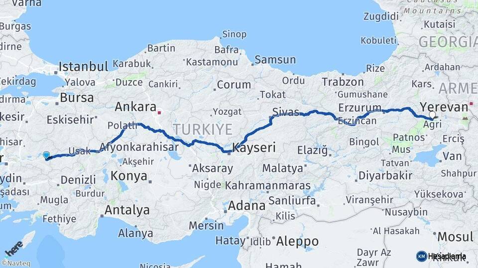 Manisa Kula Ağrı Arası Kaç Km - Yol Haritası