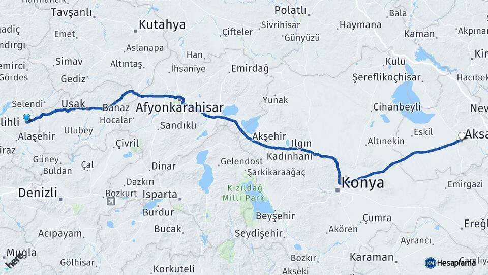Manisa Kula Aksaray Arası Kaç Km - Yol Haritası