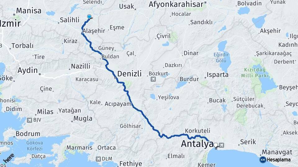 Manisa Kula Antalya Arası Kaç Km - Yol Haritası