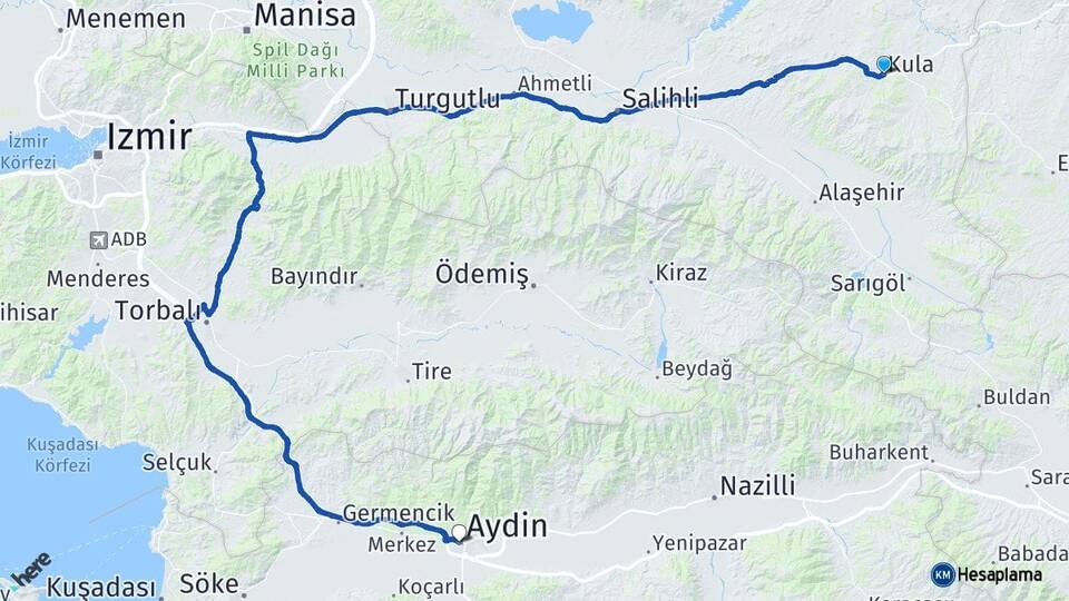 Manisa Kula Aydın Arası Kaç Km - Yol Haritası