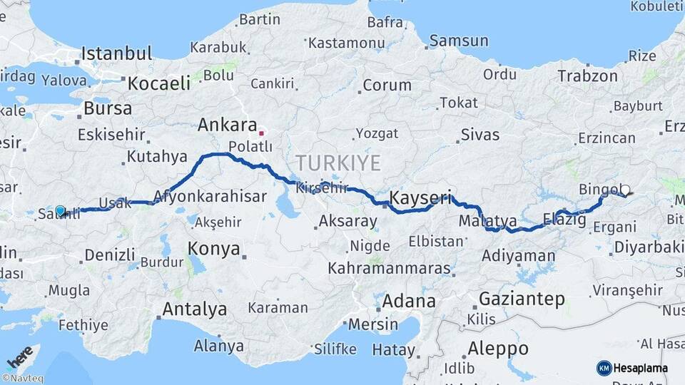 Manisa Kula Bingöl Arası Kaç Km - Yol Haritası