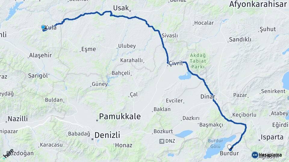 Manisa Kula Burdur Arası Kaç Km - Yol Haritası