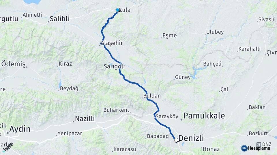 Manisa Kula Denizli Arası Kaç Km - Yol Haritası