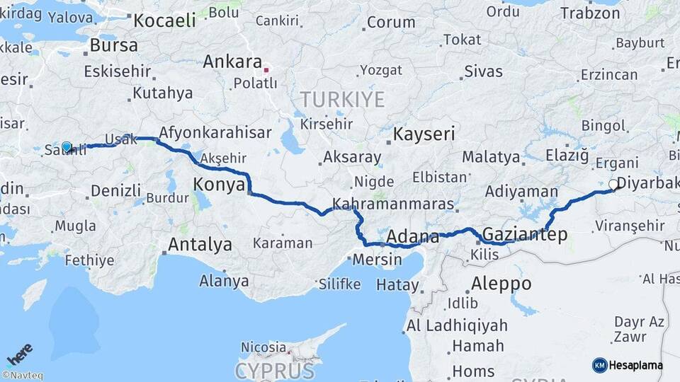 Manisa Kula Diyarbakır Arası Kaç Km - Yol Haritası