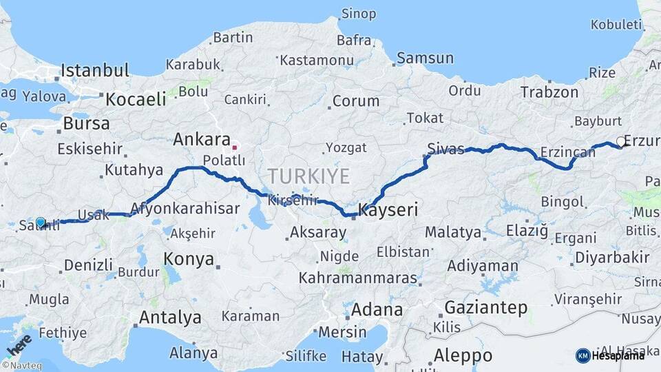 Manisa Kula Erzurum Arası Kaç Km - Yol Haritası