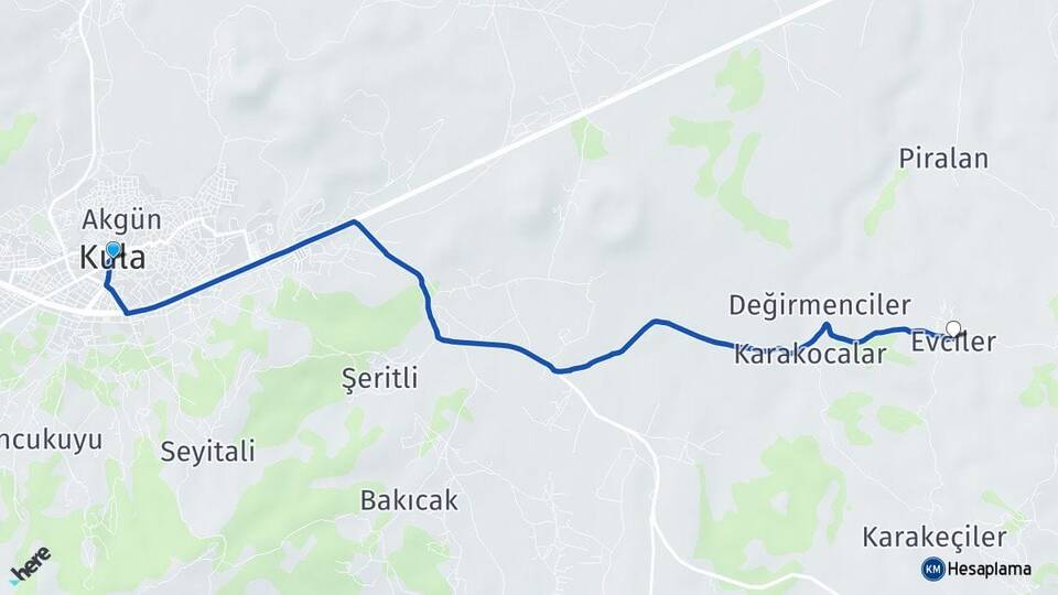 Manisa Kula Evciler Kula Arası Kaç Km - Yol Haritası